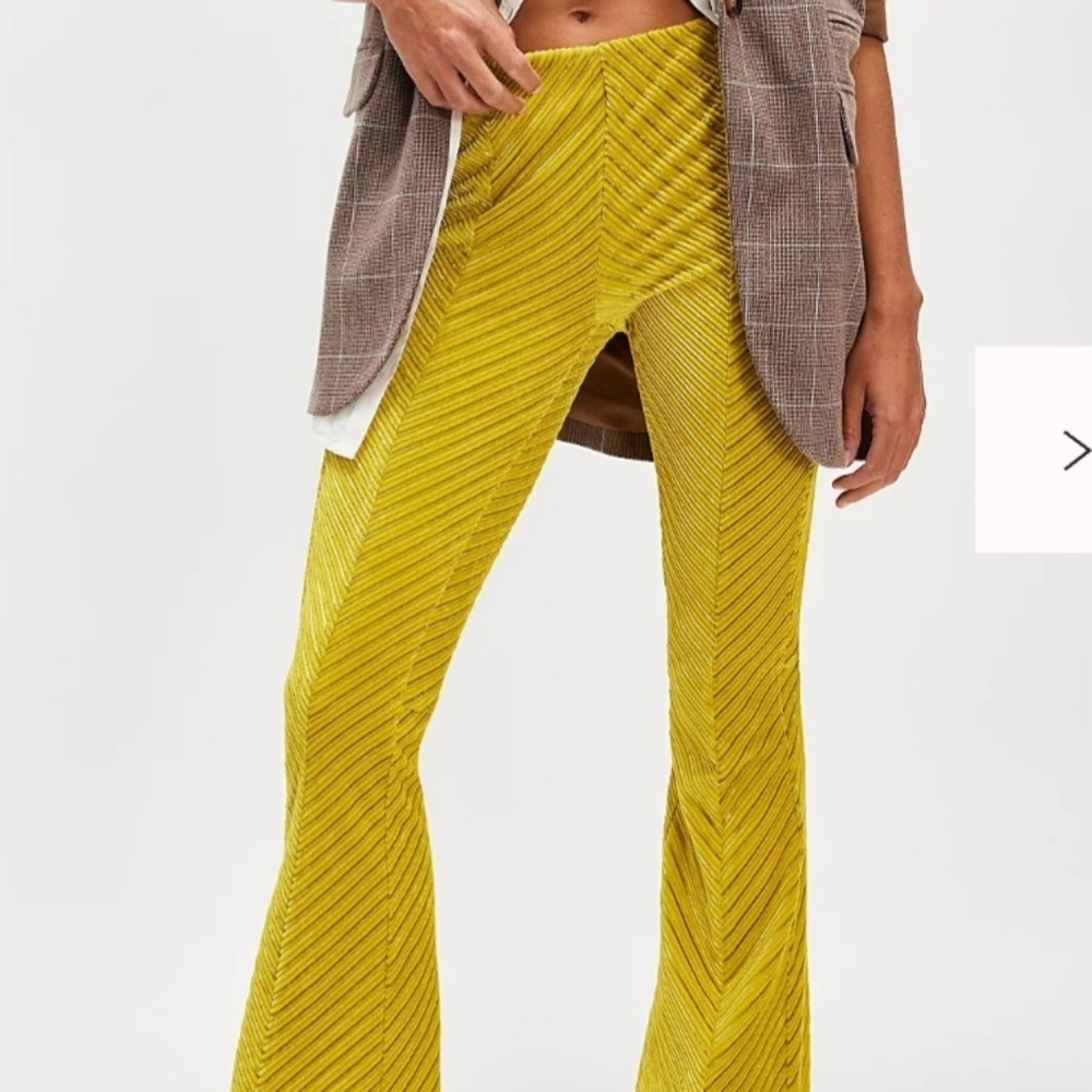 FREE PEOPLE Yellow Chevron Velvet Flare Pants XL